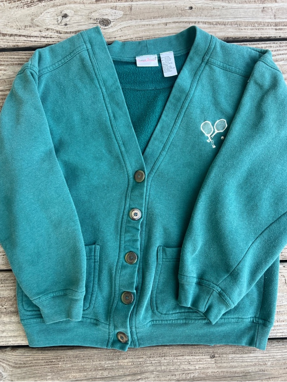 Vintage button front cardigan sweatshirt embroidered tennis - preppy size small